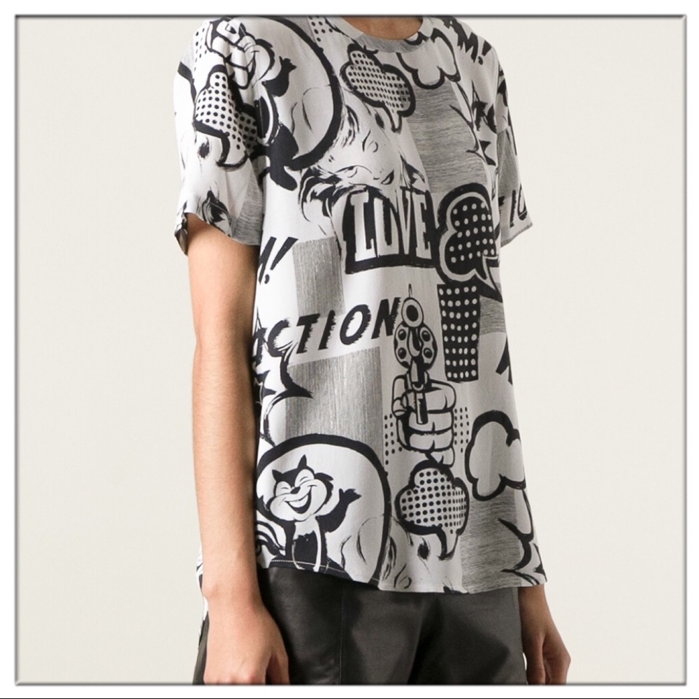 Equipment | Black and White Dynamic Cartoon Printed 16Mm Cdc Riley Cat Tee, Sm